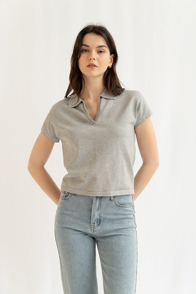 HARLOW POLO KNIT TOP HEATHER