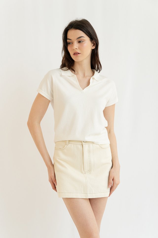 HARLOW POLO KNIT TOP WHITE