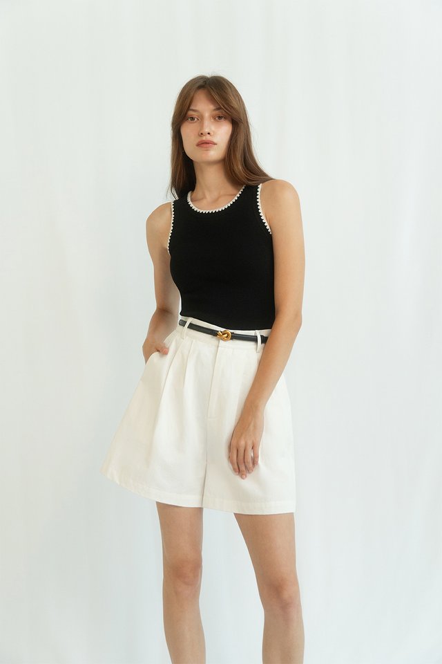 JANIE CONTRAST TRIM KNIT TANK TOP BLACK