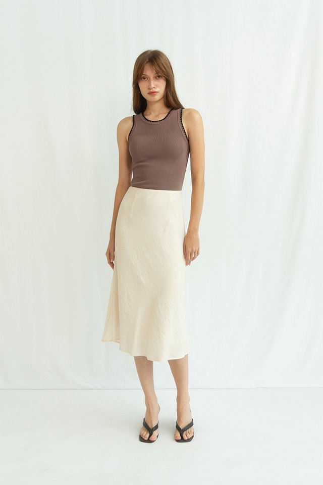 JANIE CONTRAST TRIM KNIT TANK TOP TAUPE