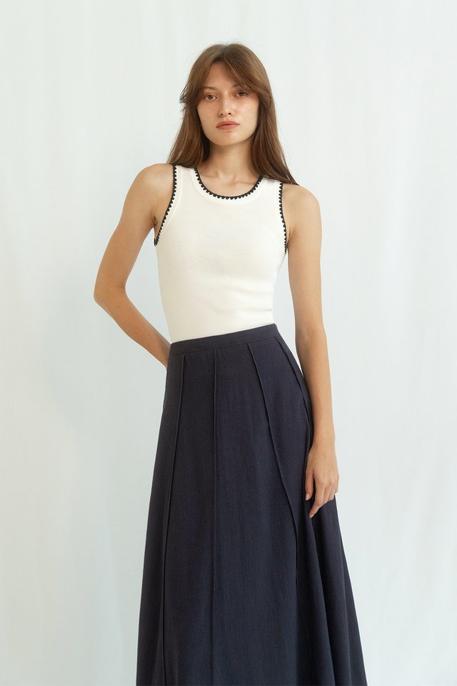 JANIE CONTRAST TRIM KNIT TANK TOP WHITE