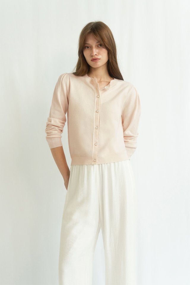 MAUDE PEARL BUTTON CARDIGAN OYSTER