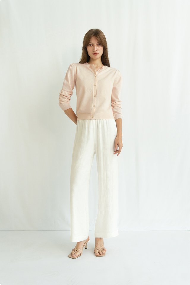 MAUDE PEARL BUTTON CARDIGAN OYSTER