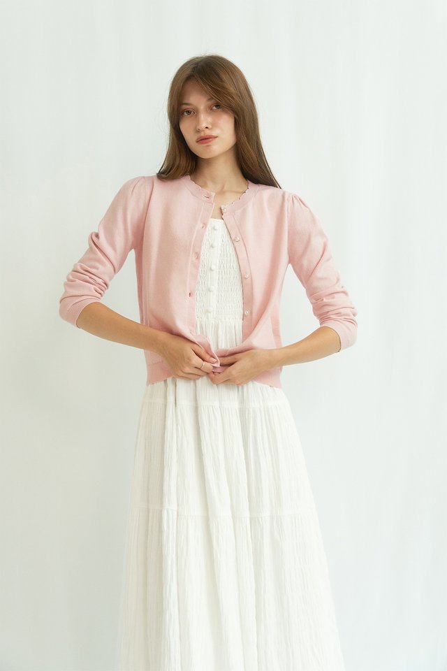 MAUDE PEARL BUTTON CARDIGAN SWEETPEA PINK