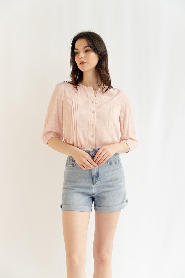 MELANIE PLEAT BLOUSON TOP PINK