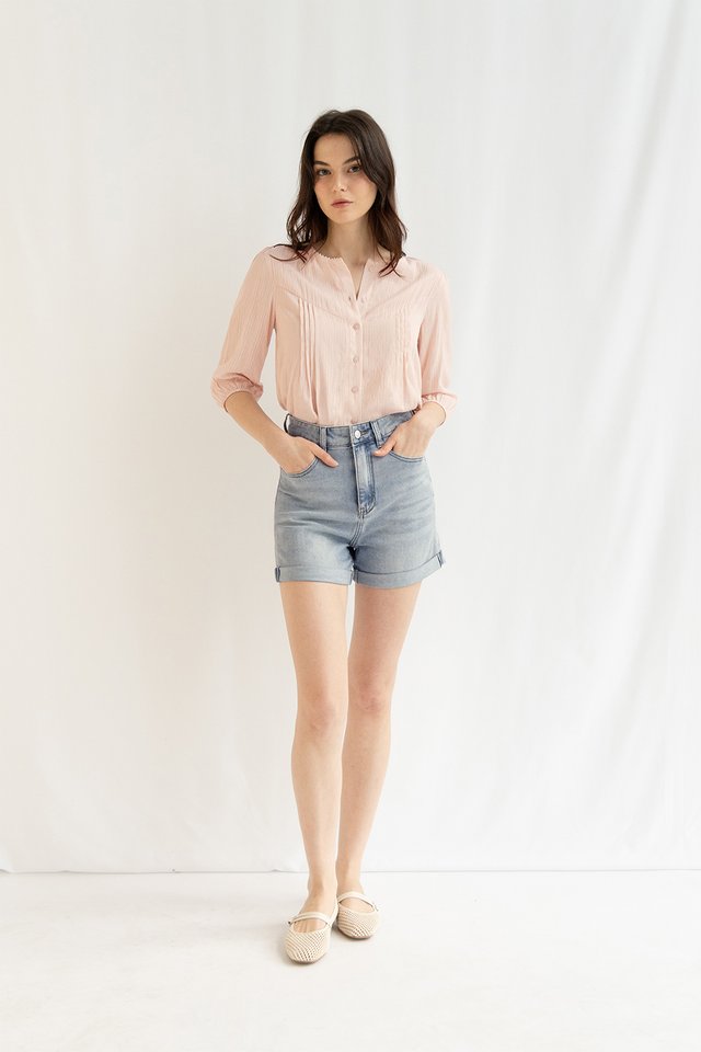 MELANIE PLEAT BLOUSON TOP PINK