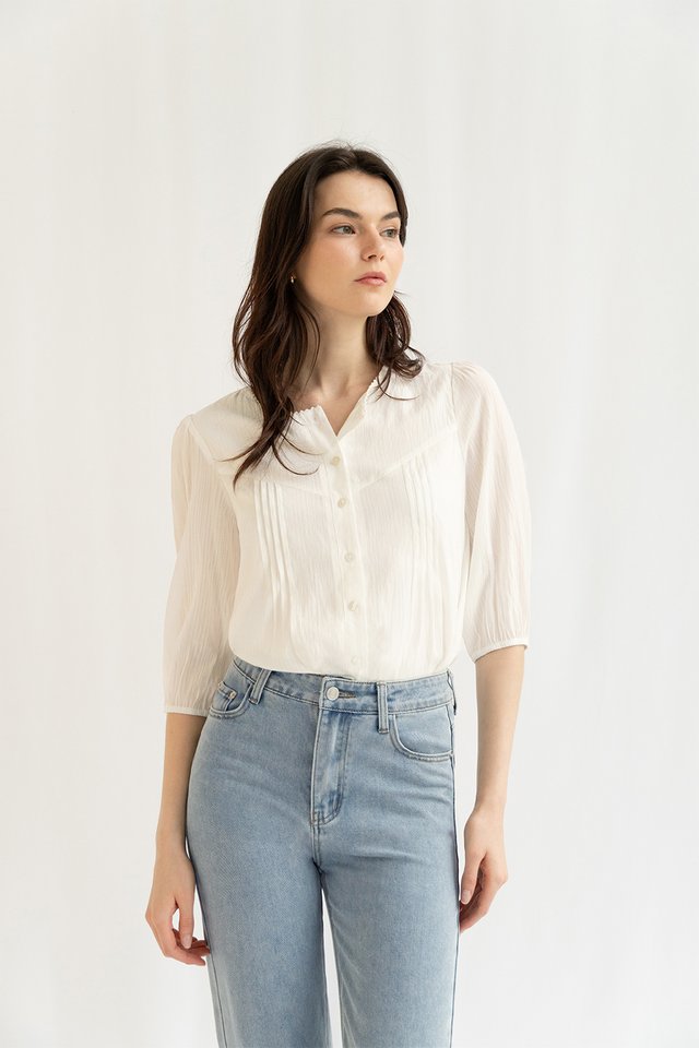 MELANIE PLEAT BLOUSON TOP WHITE