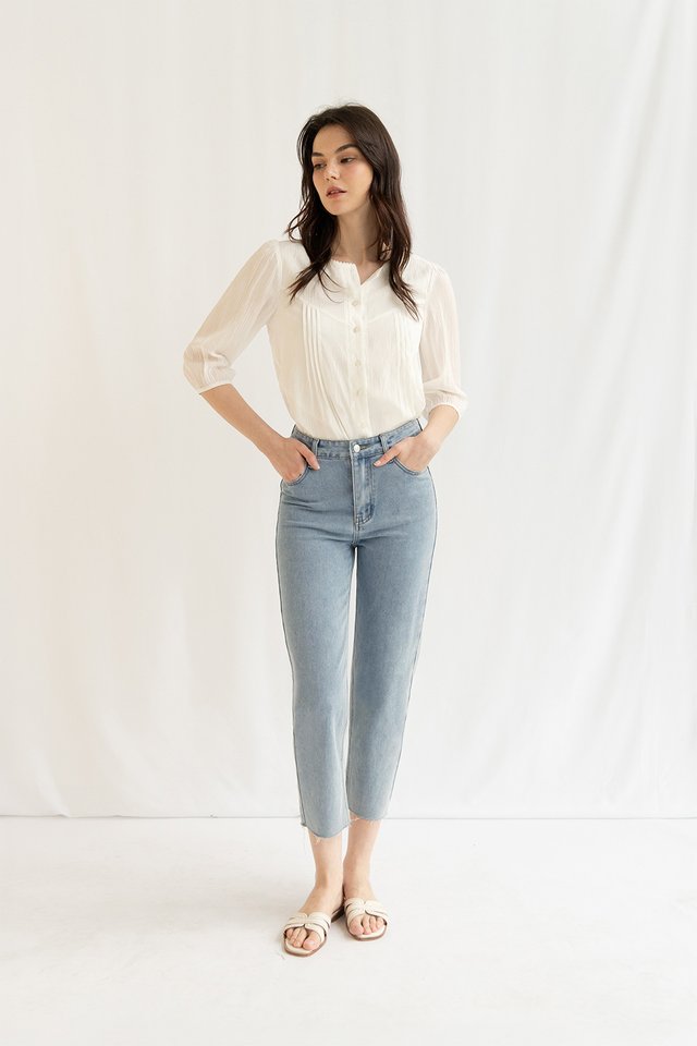 MELANIE PLEAT BLOUSON TOP WHITE