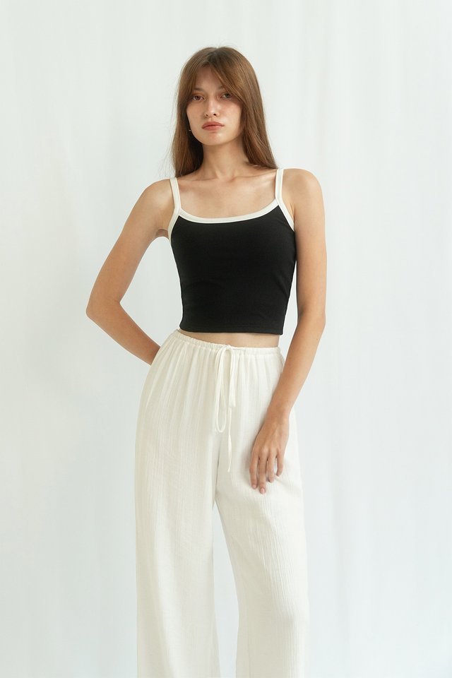MIRA CONTRAST TRIM CAMISOLE TOP (PADDED) BLACK