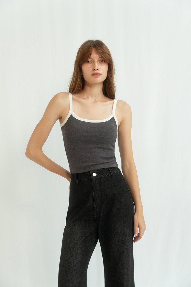 MIRA CONTRAST TRIM CAMISOLE TOP (PADDED) SLATE