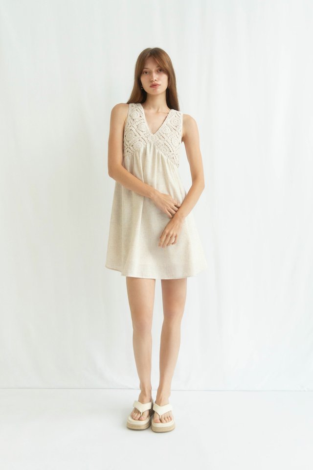 PRIS CROCHET BABYDOLL DRESS SAND