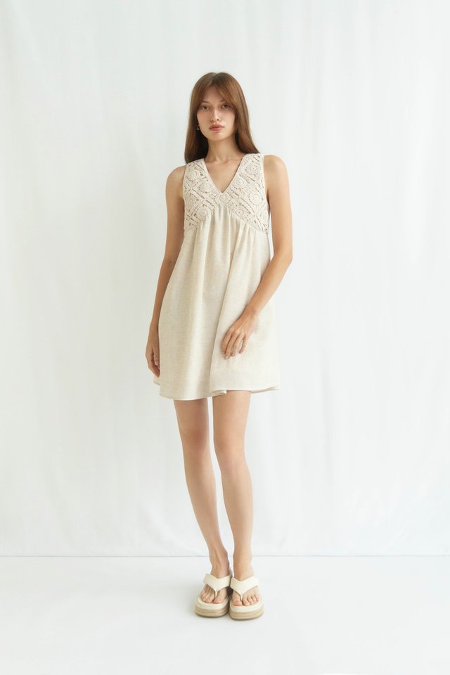 PRIS CROCHET BABYDOLL DRESS SAND