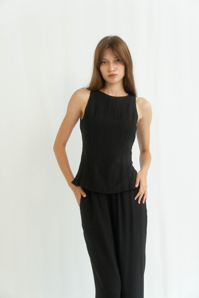 SHERLYN LINEN TOP BLACK
