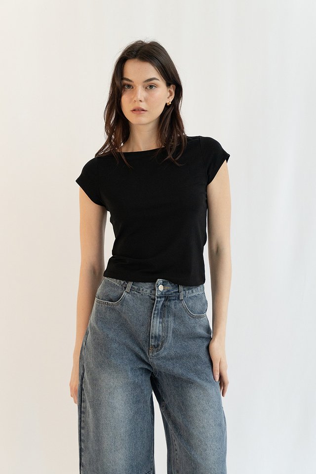 TAMMY BOATNECK COTTON TEE BLACK