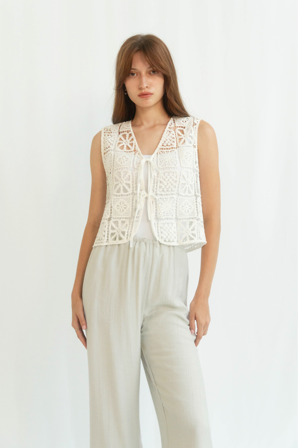 MONA CROCHET VEST WHITE | The Willow Label