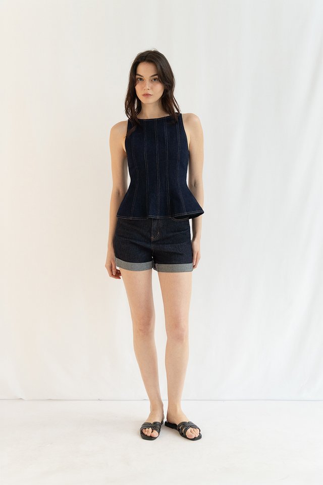 BRIDGET DENIM PANEL TOP DARK WASH