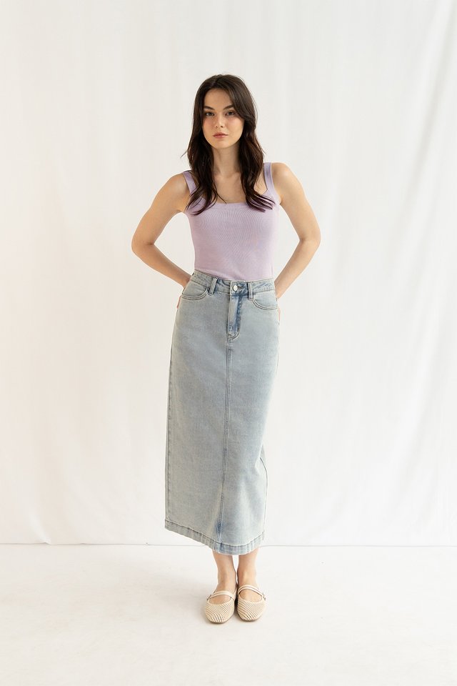 CARY DENIM COLUMN SKIRT LIGHT WASH