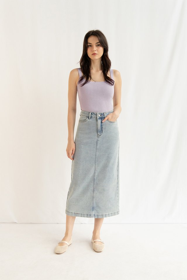 CARY DENIM COLUMN SKIRT LIGHT WASH