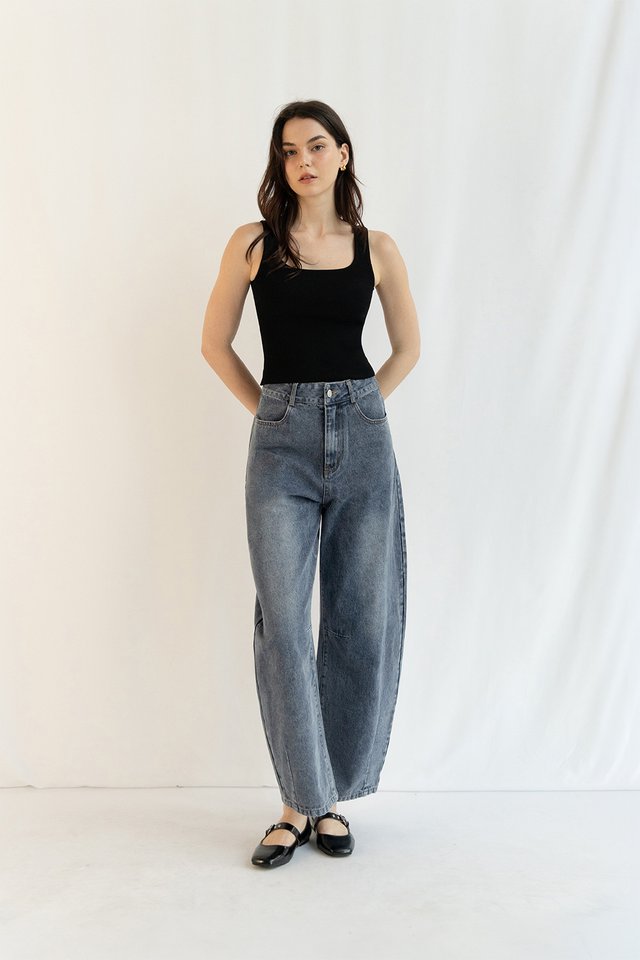 CHARLIZE RIBBED KNIT TANK TOP (PADDED) BLACK