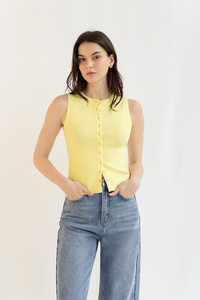 ELIZA KNIT BUTTON TOP YELLOW