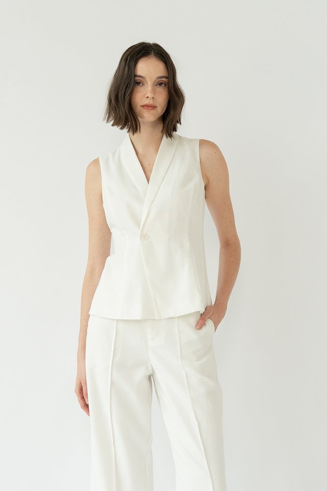 ERINA LINEN BLAZER VEST TOP WHITE