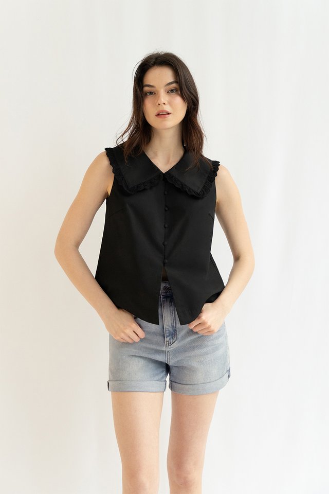 HANA PETERPAN COLLAR TOP BLACK
