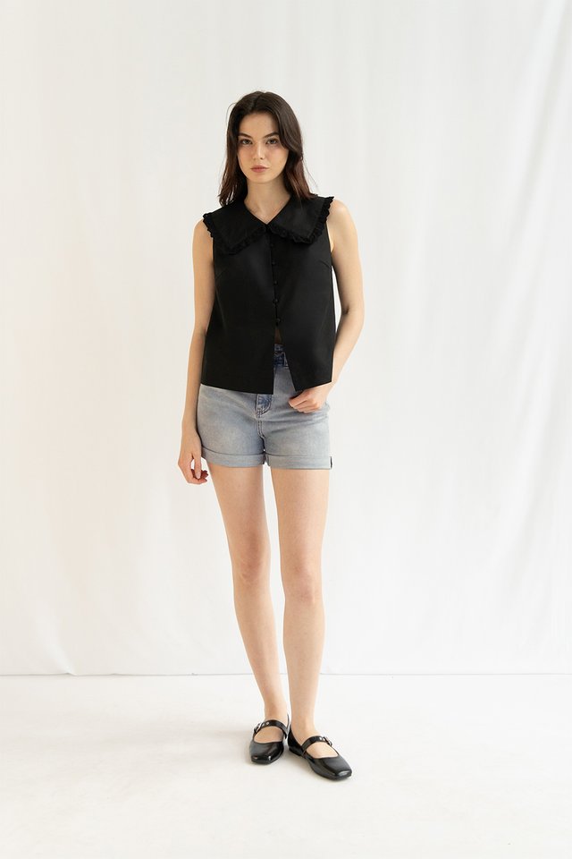 HANA PETERPAN COLLAR TOP BLACK