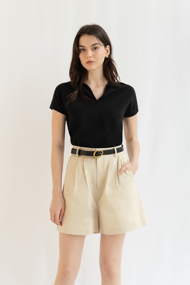 HARLOW POLO KNIT TOP BLACK