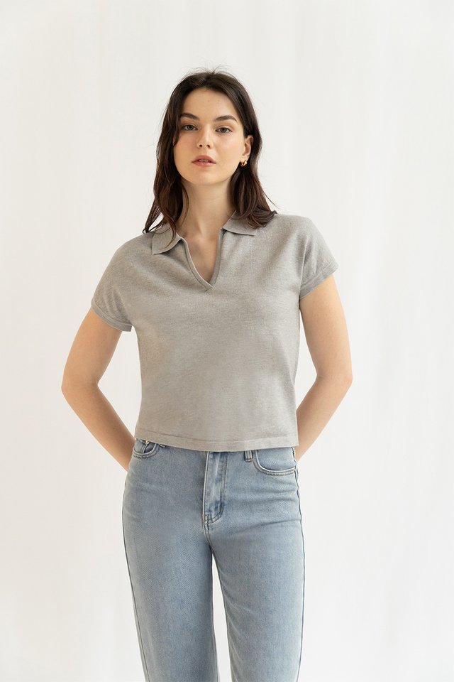 HARLOW POLO KNIT TOP HEATHER