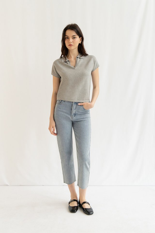 HARLOW POLO KNIT TOP HEATHER