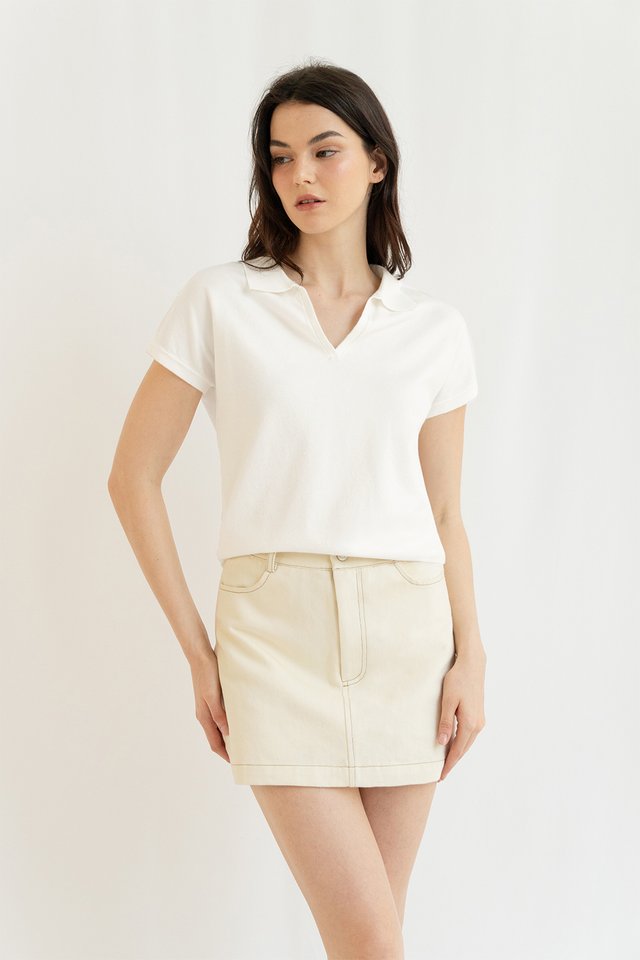 HARLOW POLO KNIT TOP WHITE