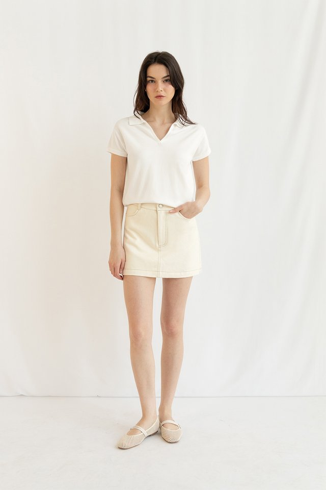 HARLOW POLO KNIT TOP WHITE