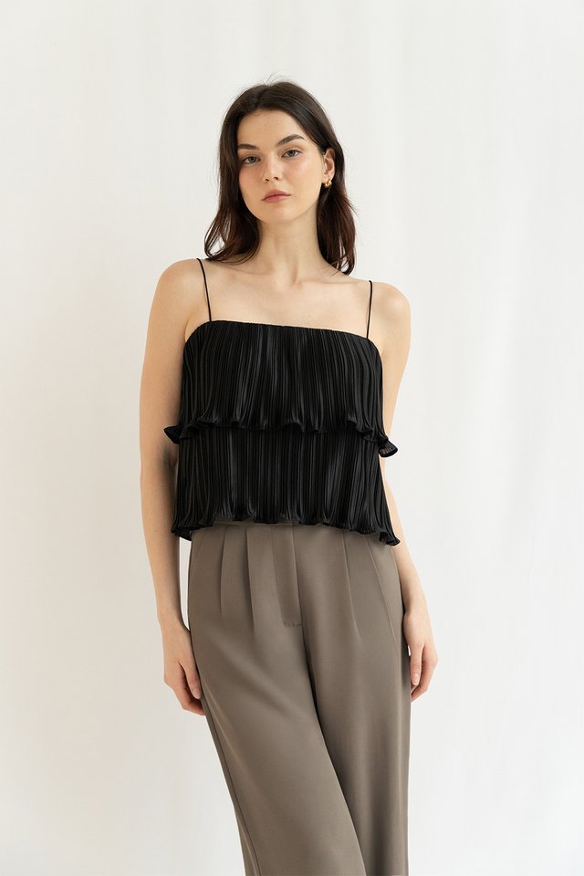 IRIS PLEATED CAMISOLE TOP BLACK