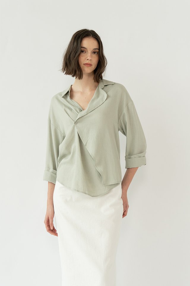 JAE FOLDOVER SOFT LINEN SHIRT DOVE