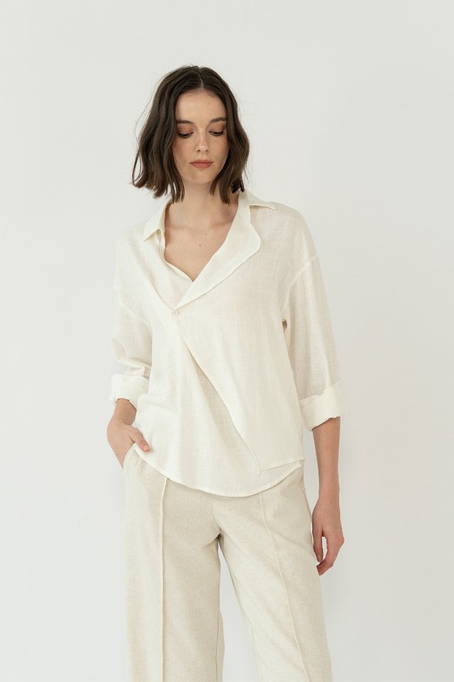 JAE FOLDOVER SOFT LINEN SHIRT WHITE