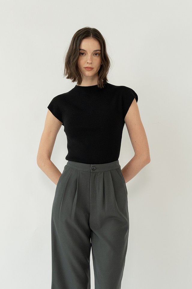 JASLIN SOFT KNIT FUNNEL NECK TOP BLACK