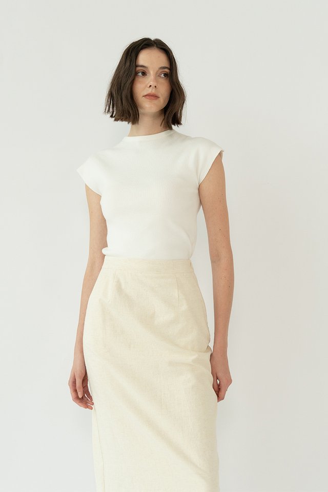 JASLIN SOFT KNIT FUNNEL NECK TOP WHITE