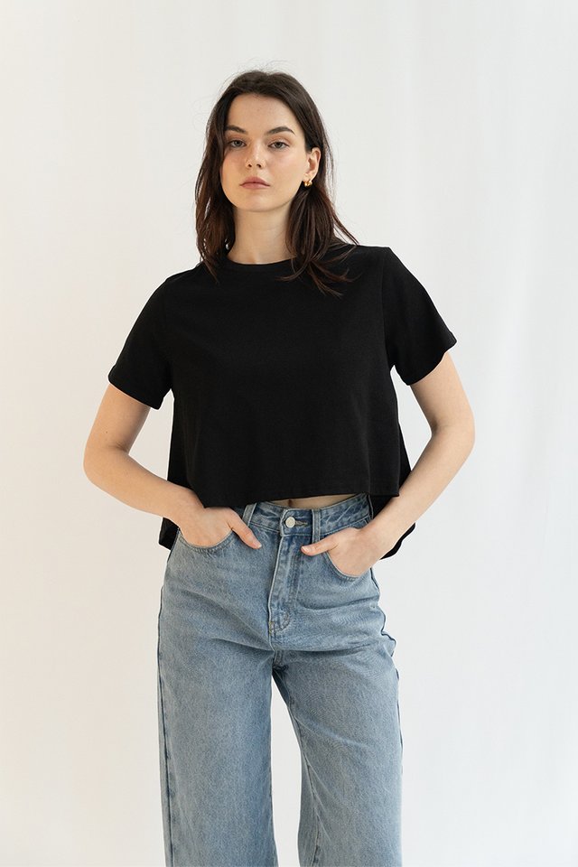 JEMMA BOXY CROP TEE BLACK