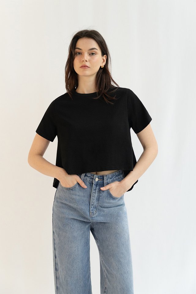 JEMMA BOXY CROP TEE BLACK