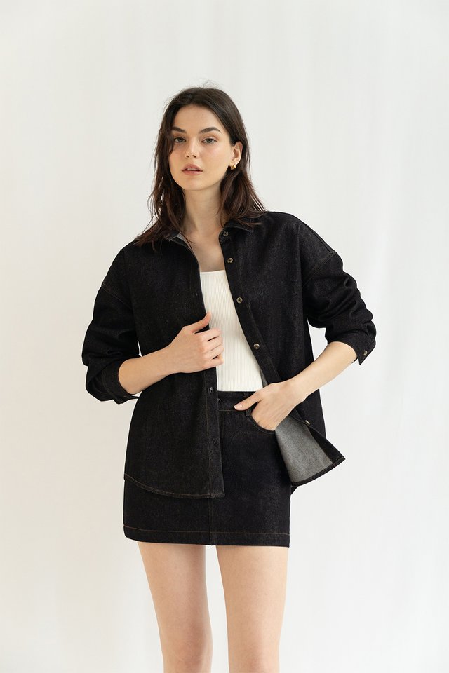 LUCIEN CONTRAST DENIM SHIRT BLACK