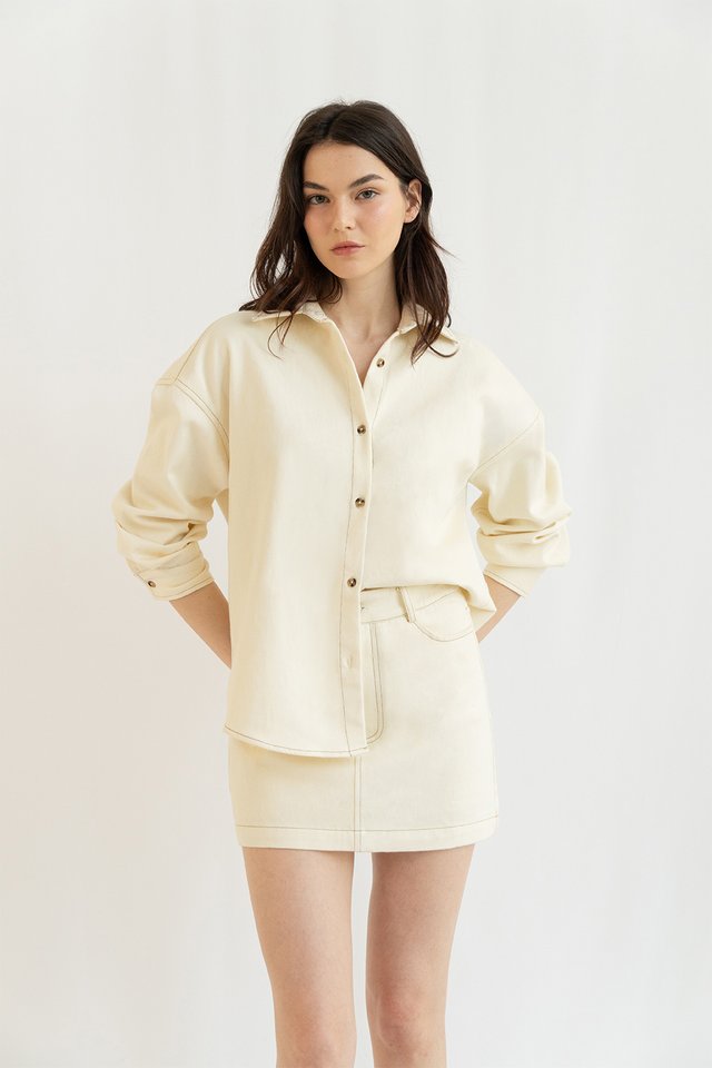 LUCIEN CONTRAST DENIM SHIRT ECRU