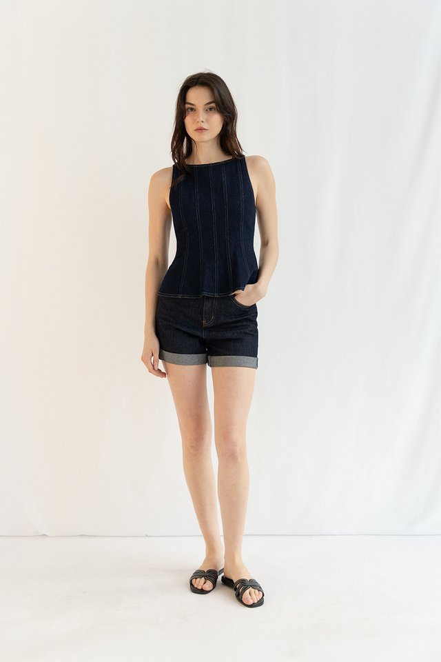 LYON DENIM CUFFED SHORTS DARK WASH