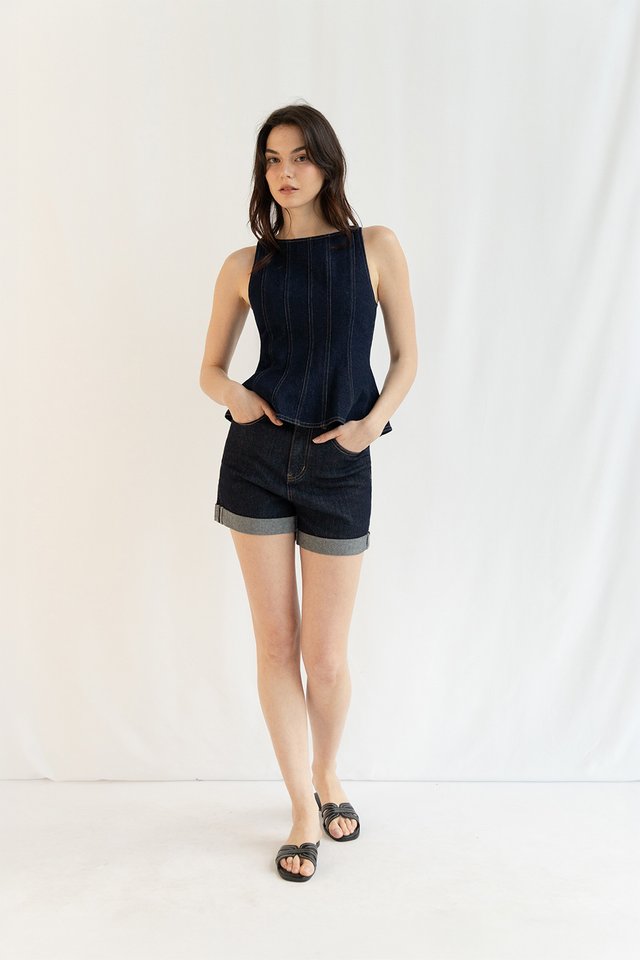 LYON DENIM CUFFED SHORTS DARK WASH