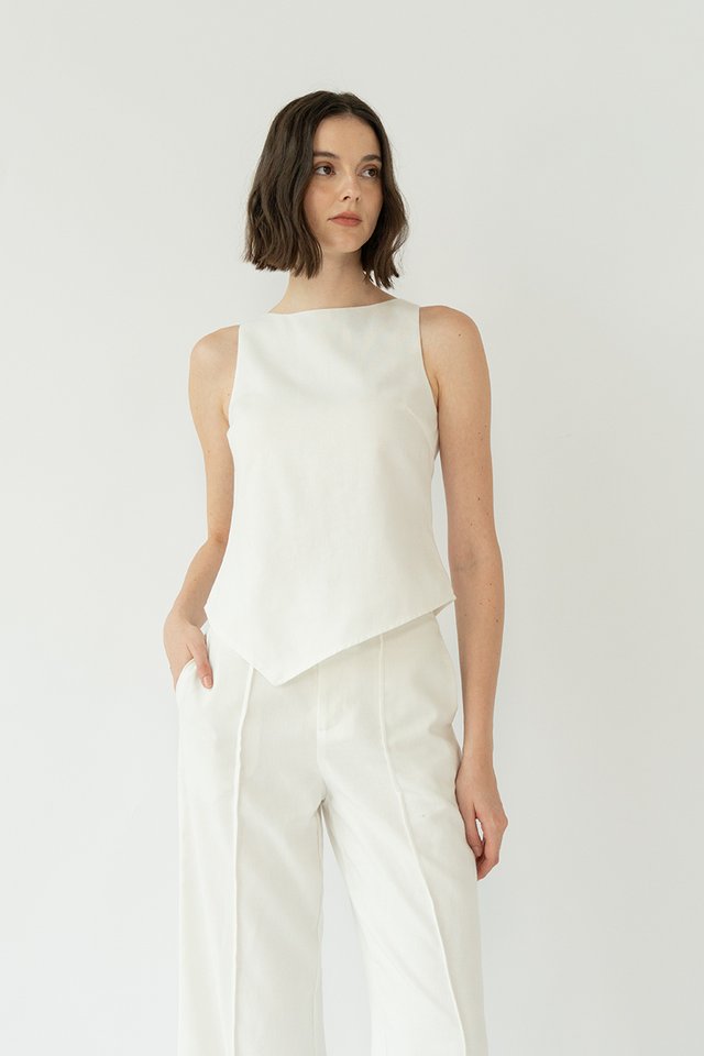 RIN LINEN ASYMMETRICAL TOP WHITE
