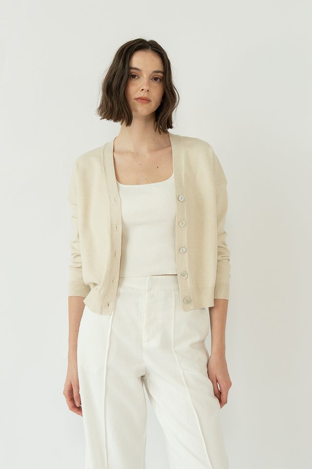 ROSSI BUTTON FRONT KNIT CARDIGAN TOP COCONUT
