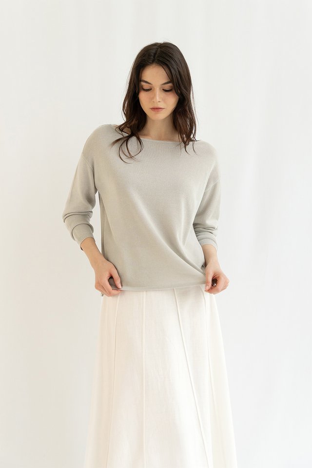 SIENNA SOFT KNIT SWEATER TOP HEATHER GREY
