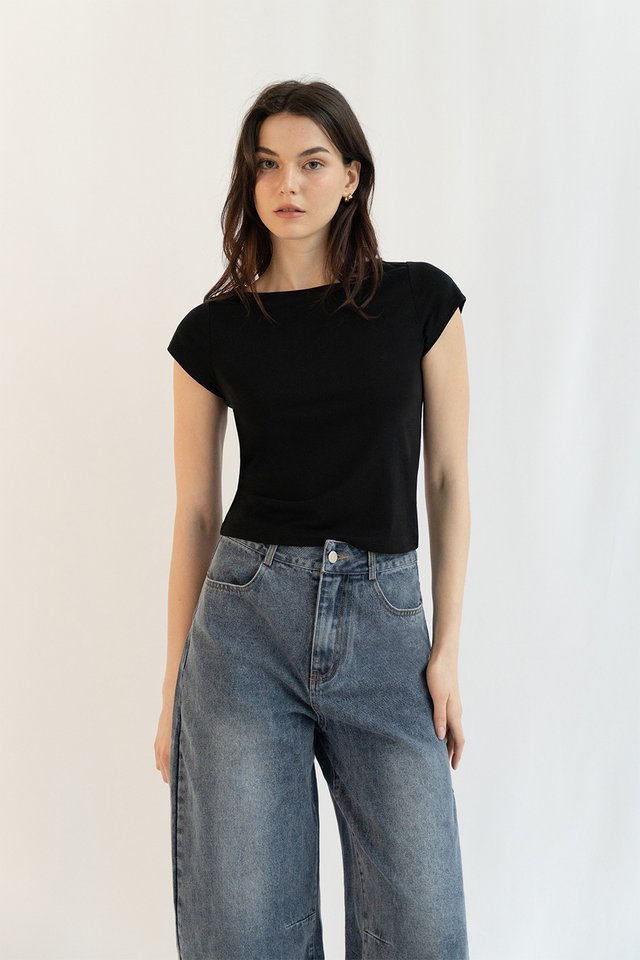 TAMMY BOATNECK COTTON TEE BLACK
