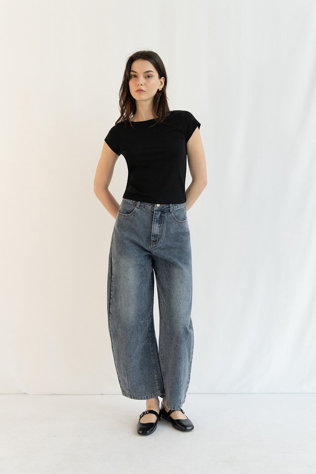 TAMMY BOATNECK COTTON TEE BLACK