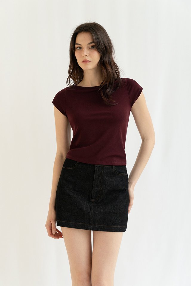 TAMMY BOATNECK COTTON TEE MERLOT