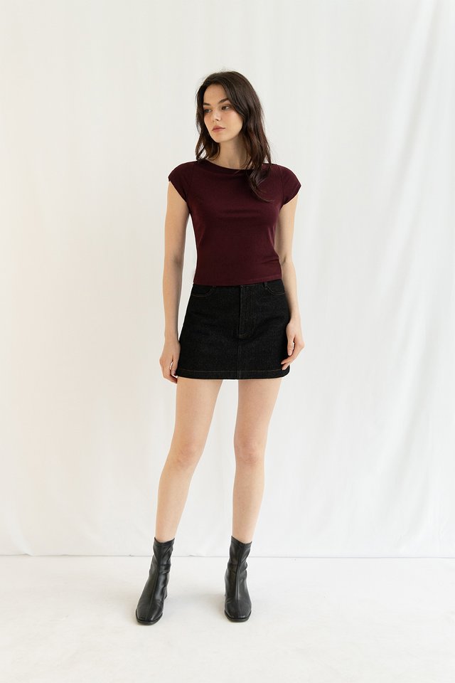 TAMMY BOATNECK COTTON TEE MERLOT
